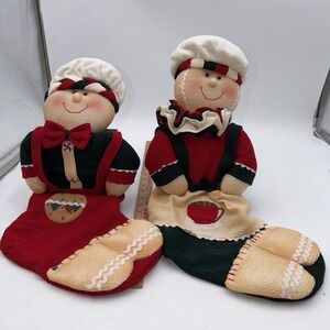 Vintage 1990's Christmas Gingerbread Boy & Girl Plush Stocking Stuffed Dolls